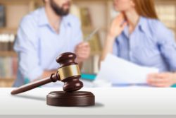 couple discussing legal issues in a court