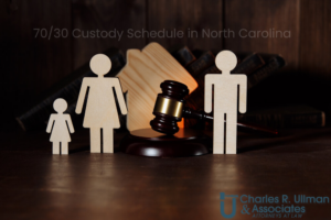 Wooden family figures and gavel symbolizing 70/30 child custody schedule in North Carolina