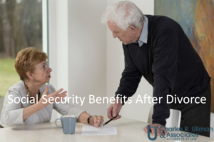 Older couple arguing over paperwork about Social Security benefits after divorce, seeking guidance from a Raleigh divorce lawyer.